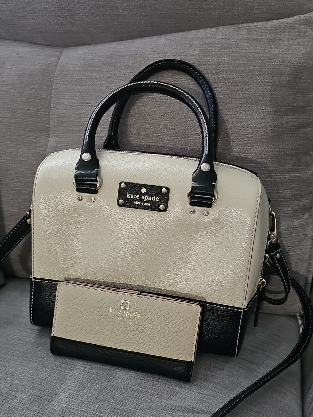 Kate Spade Two-Tone Black & Cream Dome Satchel with Wallet Bundle NWT